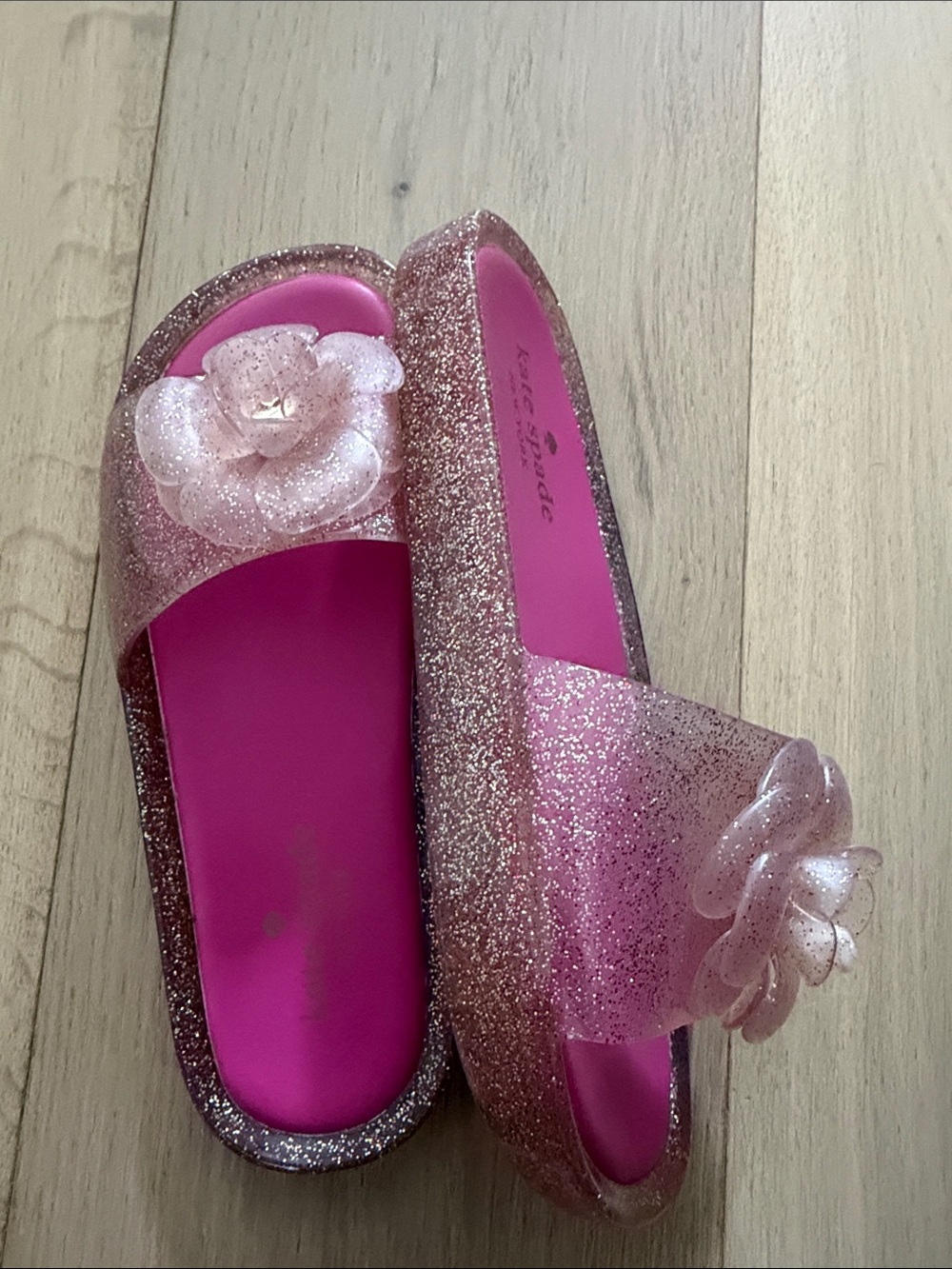 kate spade Glitter Pink Slide Sandals with Floral Detail